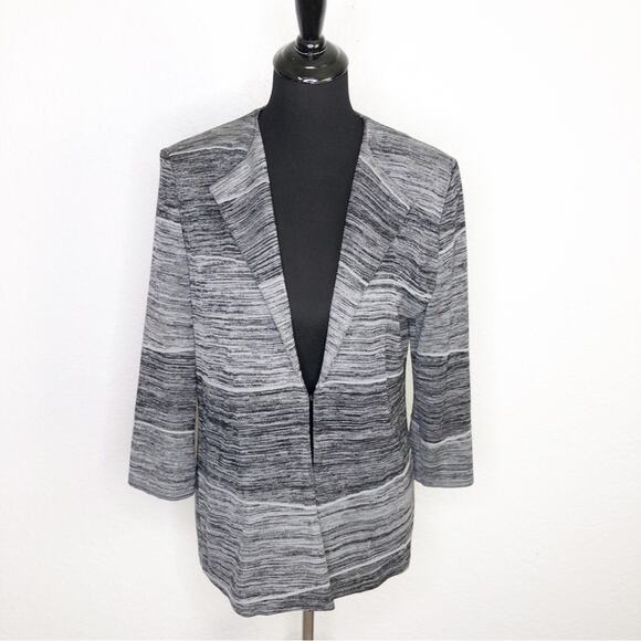 Misook black gray textured striped open hook front knit jacket size Small - Picture 1 of 13